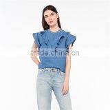 2017 OEM Slightly Ruffled Shoulders Beaded Neckline Blouse Tops thumbnail-4