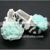 Baby Girl Zebra Crib Shoes With Aqua Blue Rosettes 1608 thumbnail-1