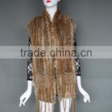 2016 Hot Sell Beautiful Ladies Knitted Rabbit Fur Vest /Fashion Tassels Design Fur Gilet