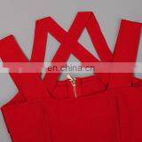 Fashion Women Red Off Shoulder Neck Cross Zip Front Bodycon Bandage Dress thumbnail-5