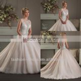 New Beautiful See Through Back Lace Beaded Ball Gown Wedding Dress