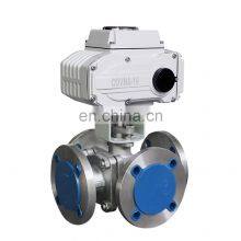 COVNA DN50 2 Inch PN16 High Pressure 12V DC 4 Way T Port Stainless Steel Electric Actuated Flange Ball Valve thumbnail-1