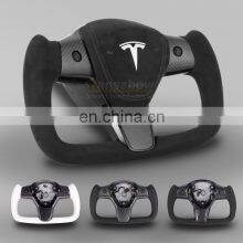Universal Black Carbon Fiber Deep Dish Drifting Sport Car Steering Wheel For Tesla Model 3 Y 2017 2018 2019 2020 2021 2022 thumbnail-2
