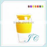 Many Color and Promotional Gift Glass Cup With Silicone Cover Sleeve and Lid