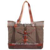 Wholesale Super Canvas Shopping Bag Beach Tote Bag With Leather Trim and Leather Handle thumbnail-3