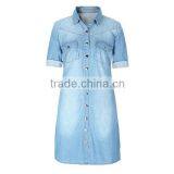 2016 Summer Fashion Ladies Snap Buttons Closure Denim Shirt Rolled Half Sleeve Slim Fit Casual Shirts For Women thumbnail-2