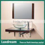 Clean Tempered Glass Wash Basin Bath Vanity With Wooden Shelf