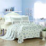 White Color Blue Flowers Printed Knitted Cotton Blanket thumbnail-1