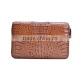 custom made luxury exotice leather crocodile skin men clutch wallet bag with zipper brown wholesale