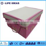 Non-woven fabric flowers printing storage box with lid covered pink