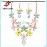 No.1 Yiwu Exporting Commission Agent Wanted Flower Designs Fashion Artificial Statement Necklace and Earrings Sets for Girls thumbnail-5