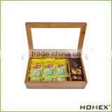 Best Bamboo Tea Box Natural Chest With Clear Hinged Lid, 8 Storage Sections thumbnail-2