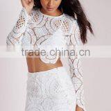 Crochet Ladies Fashion Two Piece Sets Three Color Designs Bridesmaide Wear White Lace Sets thumbnail-4