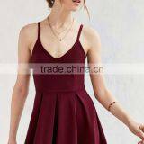 New Fashion Ladies Dress v Neck Long Red Plain Shoulder-straps Elegant thumbnail-4