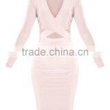 Top Quality Open Back Off Shoulder Criss-Cross Bandage Plain Color Evening Dress With V Neck thumbnail-6