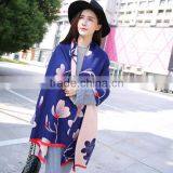 Hot Sale 2017 New Style Young Ladies Scarf Beautiful Pink Lotus Printed Blue Bottom Color Women Mufflers thumbnail-2