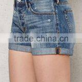 Blue Ripped Cuffed Denim Custom Sports Shorts for Women thumbnail-4