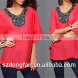 PLUS SIZE Women Cotton Short Sleeve Embroidery Loose Tee Shirt Casual Blouse Top thumbnail-2