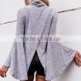 Runwaylover 139 New Design 2017 Ladies Fashion Flare Sleeve Knitted Turtleneck T-Shirt thumbnail-3