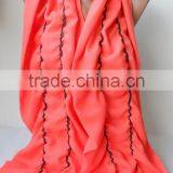 Ruffle Pashmina Scarf.Coral Scarf Ruffled Scarf Frilly Scarf Orangescarf Elegancescarf Pashmina Shawls Fashion Gifts thumbnail-5