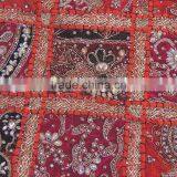 Elegant Red Decorative Living Room Square India Inspired Floor Pillow Cover thumbnail-2