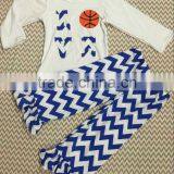 Boutique Chevron Suit Long Sleeve Shirt With Basketball Design Baby Sport Suit Cheap China Wholesale Clothing YW-079 thumbnail-1