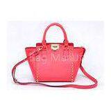 Red Studded Ladies Leather Handbags Trapeze Bag With Zipper / Pocket thumbnail-1