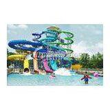 Family Open Spiral Slide Water Park Equipment , Blue Red Green Fiberglass Spiral Water Slide thumbnail-1