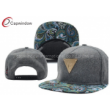 Gold Metal Logo Grey Wool Baseball Caps With Paisley Printed Peak