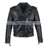 HMB-0281A WOMEN LEATHER JACKETS MOTORBIKE STUDS FASHION COATS