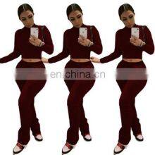 2021 New Design Solid Color Women Hoodies 2 Piece Jogger Sweatsuit Set thumbnail-4
