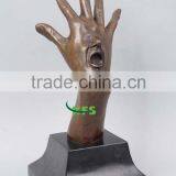 Bronze abstract hand face sculpture