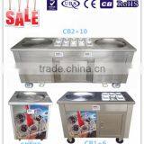 Fried Frozen Yogurt Ice Cream Machine /Double Flat Round Pans Fry Roll Ice Cream Machine