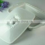 Stocked White Serveware Porcelain Serving Soup Tureen With Lid Cooking Rectangle Tureen for Restaurants and Home Use thumbnail-2