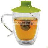 High Quality Clear Glass Tea Infuser Cup With Handle With Lid thumbnail-1