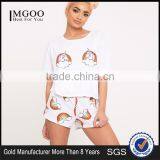 CFull Print Funny Design Women Pyjama Set Unicorn Rainbow White PJ Set Custom Design Ladies Pajama Set thumbnail-1