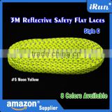 Neon Yellow Flat Shoelaces with Polyester + 3M Scotchlite Ultra Reflective Fibers - Flat Safety Laces - Yeezy Reflective Laces