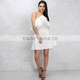 Halter Neck Women's Frill Skater Dress 2018 White Falbala Short Prom Dresses thumbnail-6