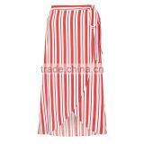 New Fashion Side Tie Red and White Striped Long Wrap Skirt for Girl thumbnail-6