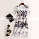 2017 New Design Factory Customized Summer Womens High Grade Slim Elegant Round Collar Tassels Short Sleeve Sexy Party Dresses thumbnail-5