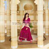 Partywear Deep Pink Color Long Straight Cut Bottom Net Border Designer Semi Stitch Salwar Kameez thumbnail-1