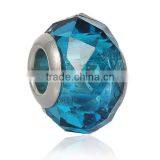 Lampwork Glass European Style Large Hole Beads Round Faceted Peacock Blue Transparent With 304 Stainless Steel Silver Tone Core thumbnail-1