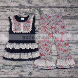 Zhihao Summer Flower Girls 2pcs Boutique Outfits Wholesale Children Clothing Set Ruffle Top Match Pants Set Clothes Store Online thumbnail-1