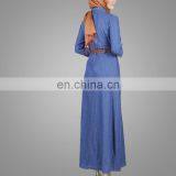 New Style Denim Muslim Caftan Dress Fancy Blue Islamic Women Cardigan thumbnail-4