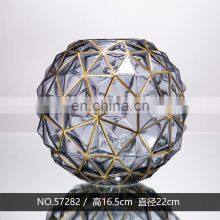 Luxury Modern Glass Gold Line Plated Colored Crystal Flower Vase For Home Decoration thumbnail-3