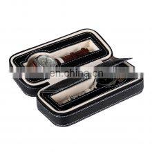 Custom Portable Black Two Piece Watch PU Leather Zipper Bag Pocket Watch Box thumbnail-2
