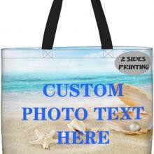 Tote Bag Custom With Logo Personalized Bags for Women Customized Your Own Picture Name Text Totebag Womens Handmade Bags With Zipper Shopping Work Beach Travel Grocery Both Side Printing thumbnail-1