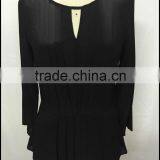 Middle Aged Women Black Silk Fold Blouse thumbnail-1