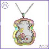 Rainbow Colorful Teddy Bear Locket Pendant Necklace