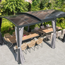 3*6m Steel Extensionable Carport Sunshade PC Board Canopy With Curtain and Net thumbnail-4